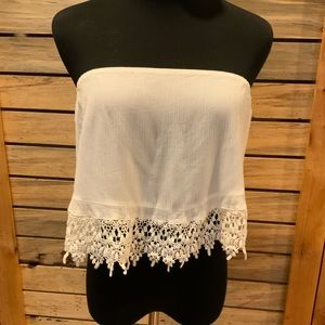 Cotton Candy Boho Tube Top With Crochet Lace Size M